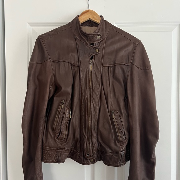 Cole Haan Jackets & Coats Cole Haan Womens Brown Leather Moto